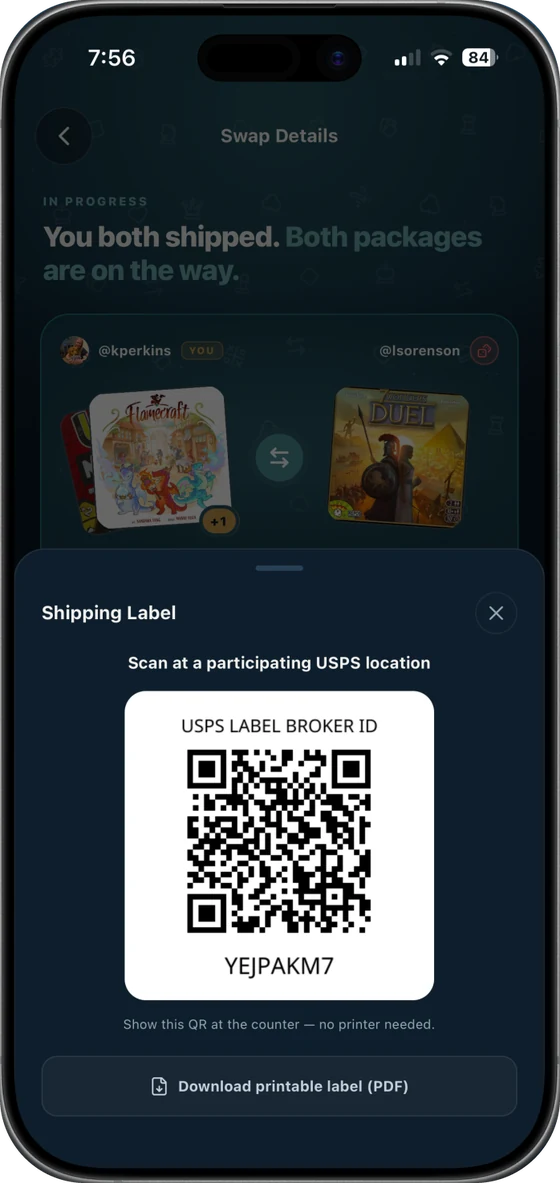 Shipping Label — scan the QR code at USPS, no printer needed