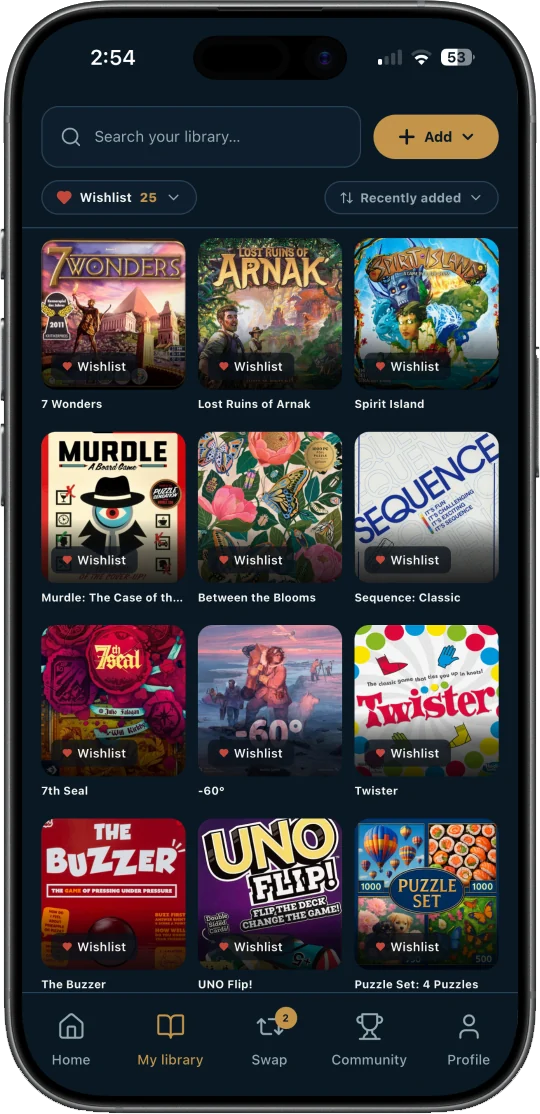 My Library — wishlist view